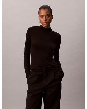 Calvin Klein Slim Mock Neck Top - Black