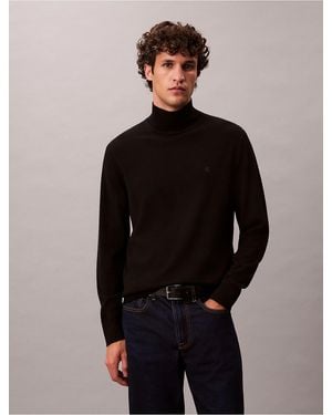 Calvin Klein Merino Wool Mock Neck Sweater - Black