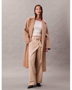 Calvin Klein Cotton Twill Belted Trousers - Natural