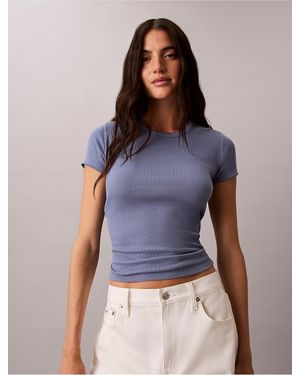 Calvin Klein Calvin Klein Pointelle Knit Short Sleeve Top - Blue