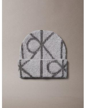 Calvin Klein Warm Wool Blend Logo Beanie - Grey