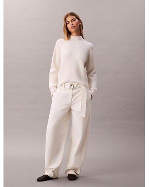 Calvin Klein Jeans Cotton Relaxed Belted Trousers - Natural