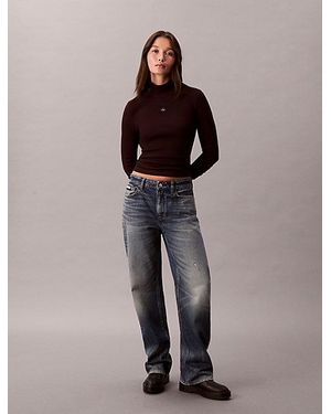 Calvin Klein Katoenstretch Top Met Col - Bruin