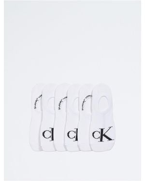 Calvin Klein Flat Knit Monogram 6-Pack Liner Socks - White