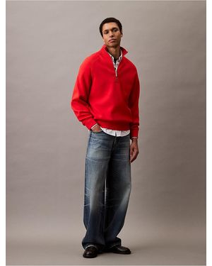 Calvin Klein Tech Knit Quarter Zip Sweater - Red