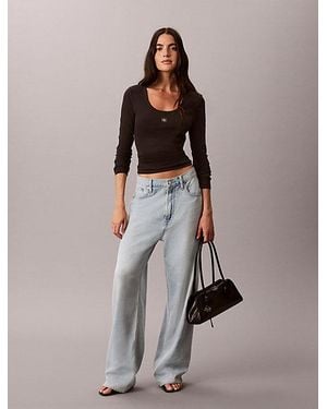 Calvin Klein Jeans Ribbed Cotton Long Sleeve Top - Black