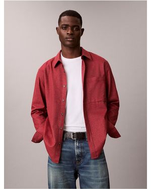 Calvin Klein Calvin Klein Melange Flannel Relaxed Button-Down Shirt - Red