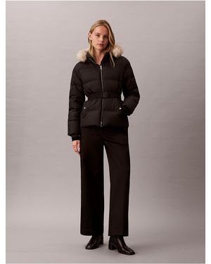 Calvin Klein Matte Belted Short Puffer Jacket - Black