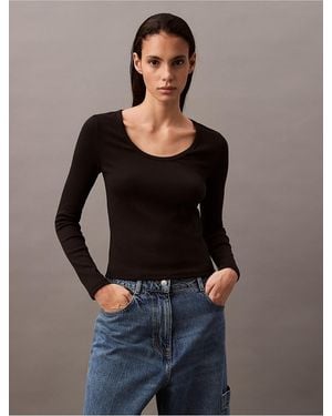 Calvin Klein Calvin Klein Cotton Contour Rib U-Neck Tee - Black