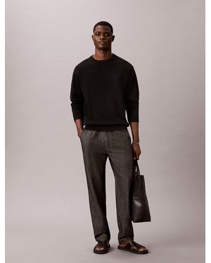 Calvin Klein Cotton Chambray Drawstring Trousers - Black