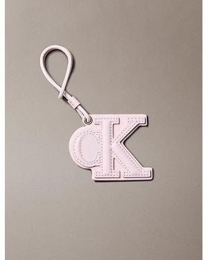 Calvin Klein Leather Signature Logo Stitched Bag Charm - Pink