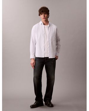 Calvin Klein Stripe Classic Oxford Button-Down Shirt - White