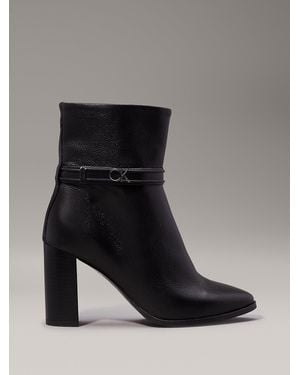 Calvin Klein Leather Heeled Ankle Boots - Black