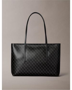 Calvin Klein Coated Monogram Zip Tote Bag - Gray
