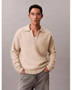 Calvin Klein Trui Van Geborstelde Gemengde Alpaca En Johnny-Kraag - Naturel