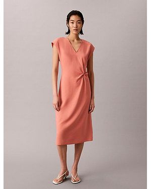 Calvin Klein Textured Soft V Neck Twist Midi Dress - Pink