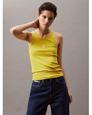 Calvin Klein Ribbed Cotton Logo Tank Top - Yellow