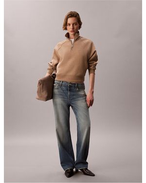 Calvin Klein Calvin Klein Logo Tape Fleece 1/4 Zip Sweatshirt - Natural