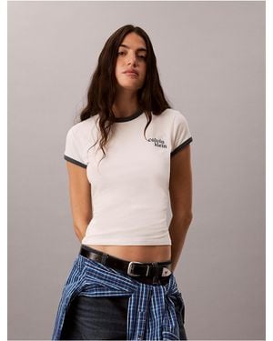 Calvin Klein Embroidered Logo Ringer T-Shirt - White
