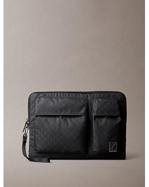Calvin Klein Allover Emblem Logo Jacquard Laptop Sleeve - Grey