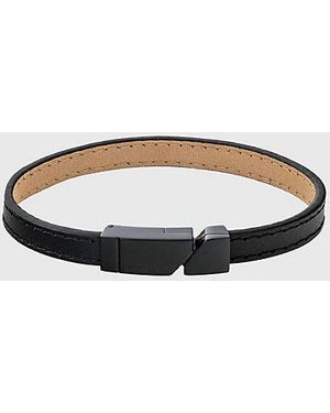 Calvin Klein Asymmetrische Tag Leren Armband - Zwart