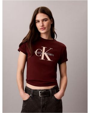 Calvin Klein Calvin Klein Rhinestone Monologo Classic Tee - Red