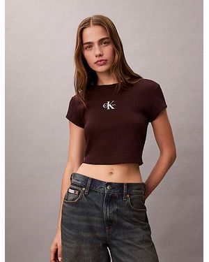 Calvin Klein Jeans Slim Ribbed Cotton Logo T-Shirt - Brown