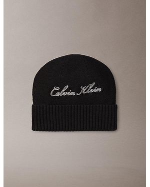 Calvin Klein Cotton Logo Embroidery Beanie - Black