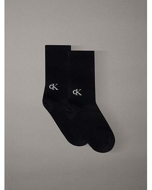 Calvin Klein Jeans 2 Pack Logo Tab Crew Socks - Black