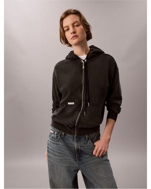 Calvin Klein Calvin Klein Denim Wash French Terry Zip Sweatshirt - Gray