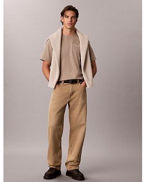 Calvin Klein Jeans Relaxed Embroidered Logo T-Shirt - Natural