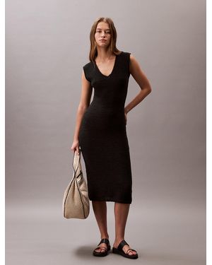 Calvin Klein Sheer Knit Midi Dress - Brown
