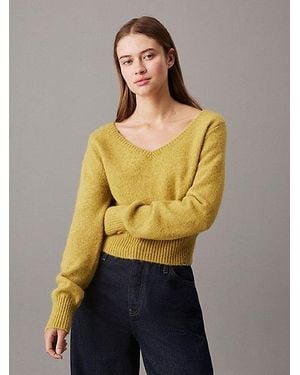 Calvin Klein Pluchen V-Halstrui Van Wolmix - Meerkleurig