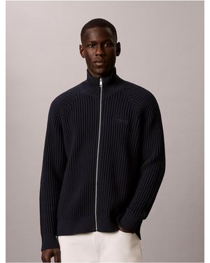 Calvin Klein Smooth Cotton Stitch Full Zip Sweater - Black