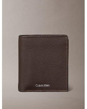 Calvin Klein Leather Rfid Foil Logo Trifold Wallet - Brown