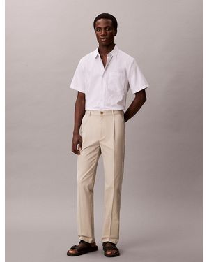 Calvin Klein Straight Cotton Sateen Chino Trousers - Natural