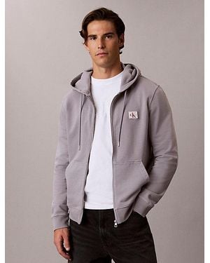 Calvin Klein Jeans Cotton Terry Badge Zip Hoodie - Grey