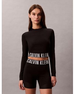 Calvin Klein Cropped Open-Back Long Sleeve Gym T-Shirt - Black