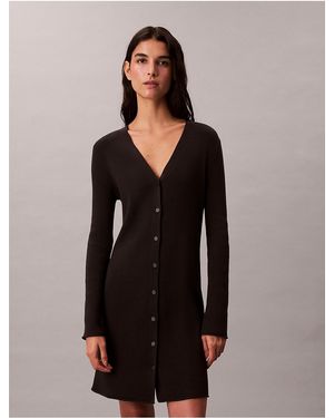 Calvin Klein Calvin Klein Smooth Cotton Rib Mini Button-Down Dress - Black