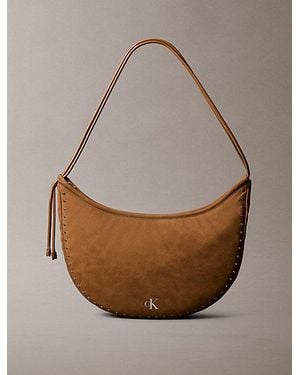 Calvin Klein Convertible Studded Crescent Hobo Bag - Brown