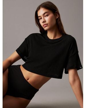 Calvin Klein Cropped Rib Jersey Beach T-Shirt - Black