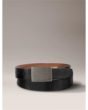 Calvin Klein Linear Grooves Leather Belt - Gray