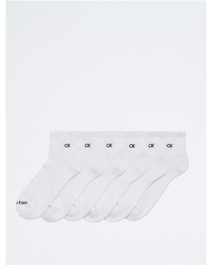 Calvin Klein Basic Cushion Quarter 6-Pack Socks - White