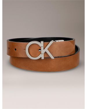 Calvin Klein Monogram Logo Plaque Reversible Belt - White