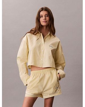 Calvin Klein Cropped Pyjama Top Cotton Poplin - Natural