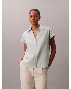 Calvin Klein Linen Blend Short Sleeve Classic Shirt - Multicolor