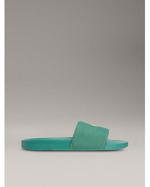 Calvin Klein Canvas Sliders Met Logo - Groen