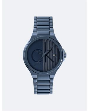 Calvin Klein Textured Monogram Logo Dial Silicone Strap Watch - Blue