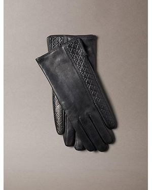 Calvin Klein Soft Nappa Leather Emblem Logo Gloves - Black