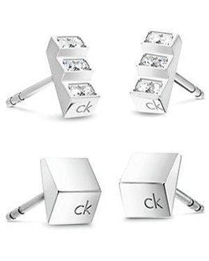 Calvin Klein Jeans 2 Pair Crystal Stud Earring Set - White